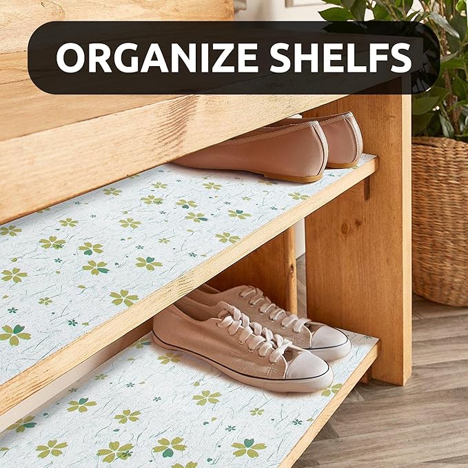 RAY STAR 18X96 Inch Shelf Liner for Kitchen Cabinets, Non-Adhesive Cabinet Liner Washable, PVC Drawer Liner for Dresser Non-Slip Bathroom (Green-Floral)(2 Roll)