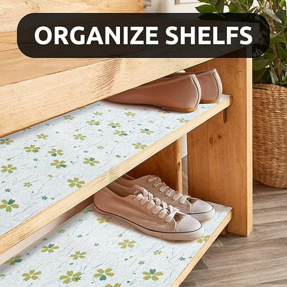 RAY STAR 18X96 Inch Shelf Liner for Kitchen Cabinets, Non-Adhesive Cabinet Liner Washable, PVC Drawer Liner for Dresser Non-Slip Bathroom (Green-Floral)(2 Roll)