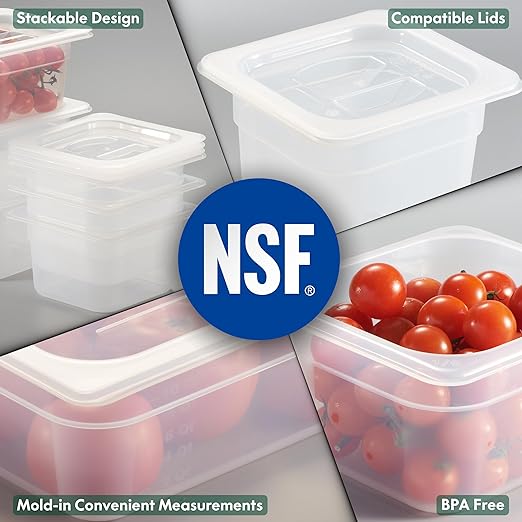 CURTA 4-Pack Full Size 4" Deep Food Pan with Handled Lid – NSF Listed Commercial-Grade Translucent Polypropylene, Stackable Freezer-safe Storage for Restaurants, Catering & Buffets