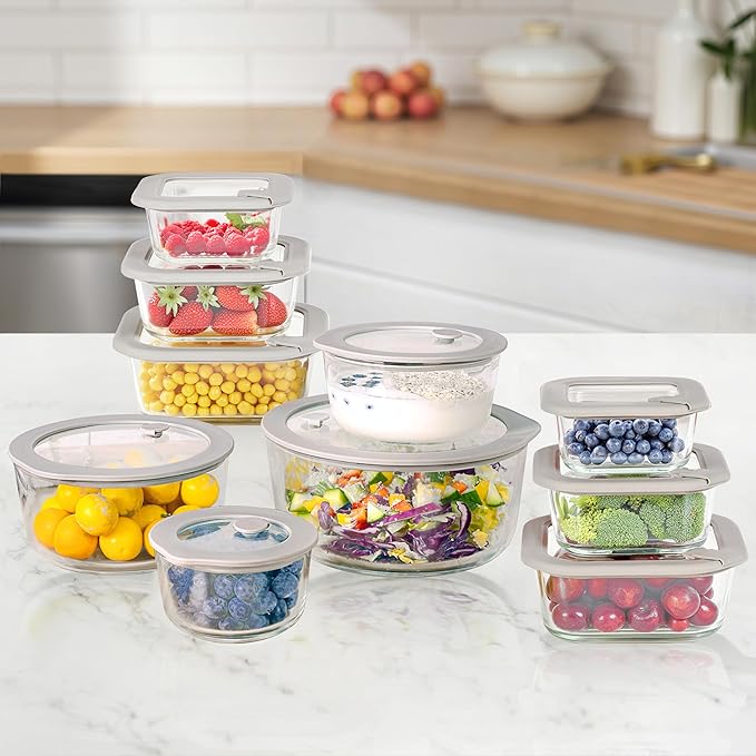 Glass Food Containers with Glass Lid (Grey-6RJ)