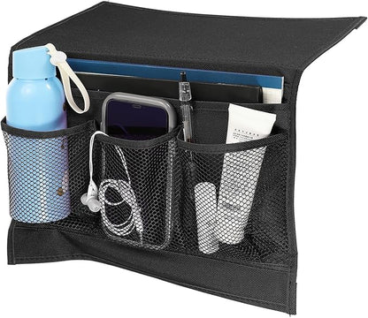 PATIKIL Bedside Caddy, Bed Caddy Bedside Organizer Bed Hanging Caddy 4 Pockets Bed Pockets Bedside Storage Hanging Storage Bag for Remote Control Bedroom Phones Glasses, Black