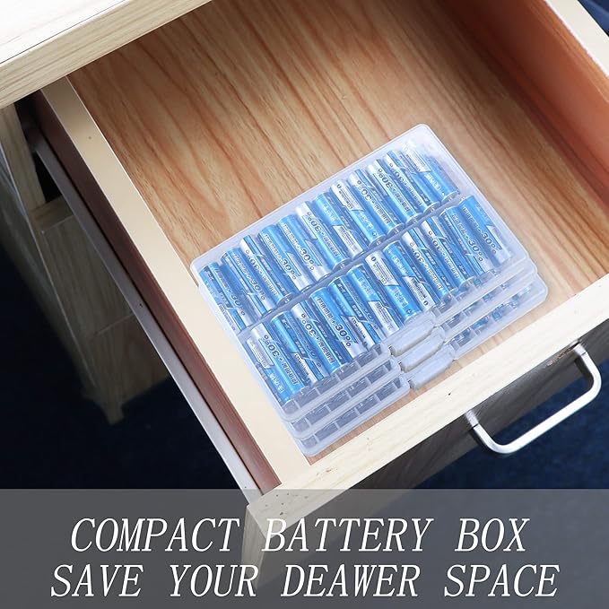 PNGKNYOCN Battery Storage Box,AA Batteries Portable Organizer Box Holds 48 AA Batteries,Insulative Plastic Clear Color