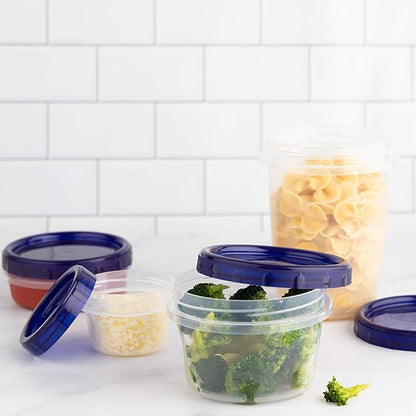 PLASTICPRO [16 oz 5 Pack] Deli Containers Clear bottom With blue Top Twist on Lids Reusable, Stackable, Food Storage Freezer Container