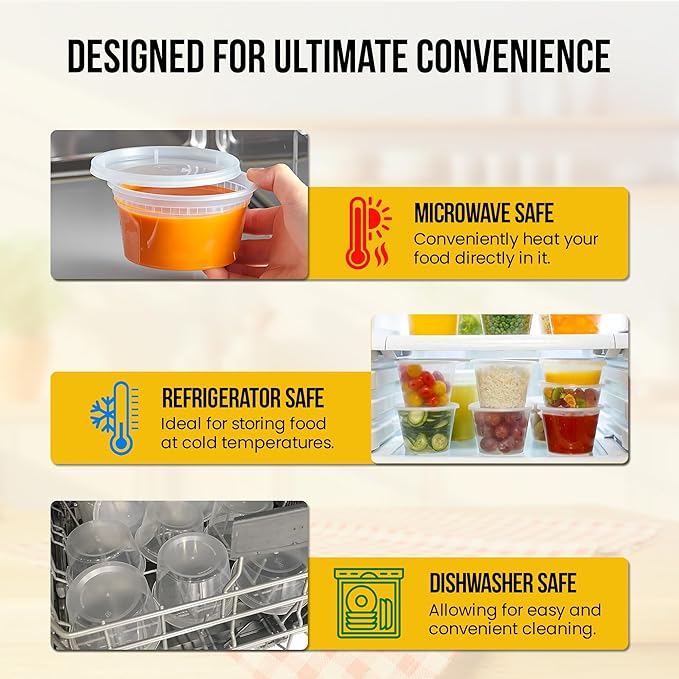 OCS Parts 48-Pack Round Plastic Deli Containers with Lids | Stackable, Microwavable, Freezer and Dishwasher Safe BPA Free Food Prep and Storage Containers (12 Ounce)