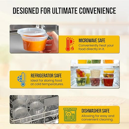 OCS Parts Round Plastic Deli Containers with Lids | Stackable, Microwavable, Freezer and Dishwasher Safe BPA Free Food Prep and Storage Containers (240, Clear, 12 Ounce)