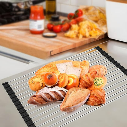 Roll up Dish Drying Rack Over The Sink Kitchen Roll up Sink Drying Rack Portable Dish Drainer Foldable Dish Drying Rack (Black, (47 * 30) CM)