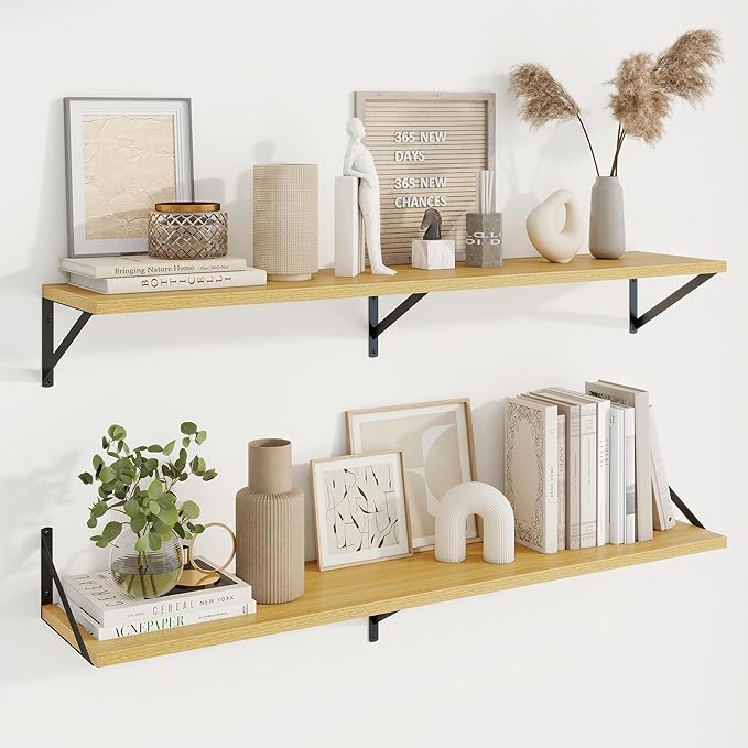 Axeman 48 Inch Floating Shelves | 10 Inch Deep Oak Wall Shelves Set of 2 | 48" W x 10" D Oak Floating Shelves for Living Room Bathroom Kitchen