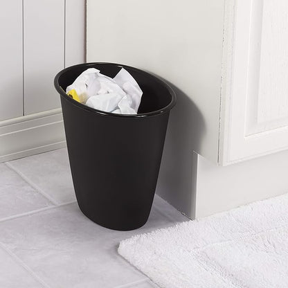 Sterilite 1.5 Gallon Oval Vanity Wastebasket, Small, Open Top Trash Can for the Bathroom, Bedroom, Dorm Room or Office, Plastic, Black, 12-Pack