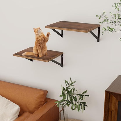 Axeman Deep Floating Shelves - 16 Inch Wide x 12 Inch Deep Walnut Wall Shelves Set of 2 - Rustic Wide Wood Wall Mounted Shelves for Room Decor & Storage