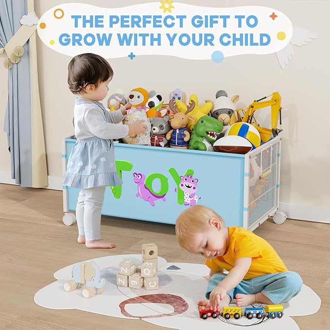 Large Toy Box, Toy Storage Organizer for Kids, Toy Chest for Toddlers with 360° Wheels, Toybox for Living Room, Oxford Cloth Toy Box for Boys, Girls, Stuffed Animals, Clothes