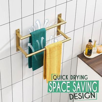 KOKOSIRI 16 Inch Bathroom Towel Racks Double Towel Bar Bath Towel Holder Towel Hanger Towel Shelf Wall Mount Stainless Steel Brushed Gold B5010BG-L16