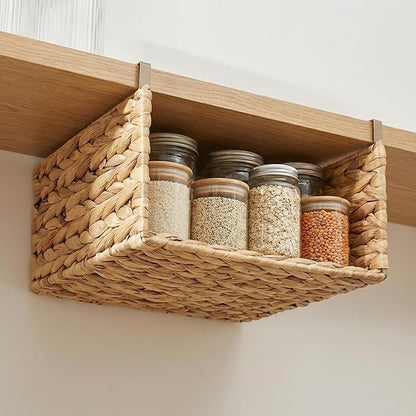 Under Desk Water Hyacinth Storage Baskets, Pantry Organizers and Storage, Wicker Shelf Organizer Basket, Under Cabinet Tea Bag Organizer, Under Sink Organizer
