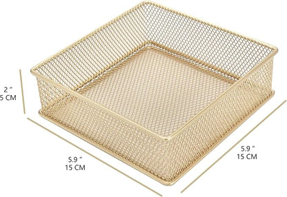 Annova Mesh Stackable Drawer Cabinet and Shelf Organizer Bins Storage Basket School Office Supply Holder Tray- Set of 2 (Gold, 6x6x2 Inch)
