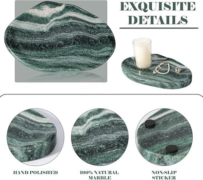 BCS Marble Jewelry Tray Trinket Dish, Decorative Cloud Vanity Key Tray for Women, Perfume Ring Holder Dish for Ring Earring, Cute Jewelry Plate Bowl Aesthetic Room Decor（Green）