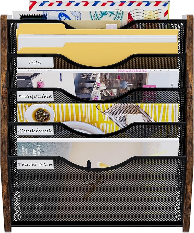 Wall File Organizer,5 Tier Mesh Mail Organizer Wall Mounted,Hanging File Holder,Magazine Rack for Documents,Magazine,Literature,File,Mails,Envelopes