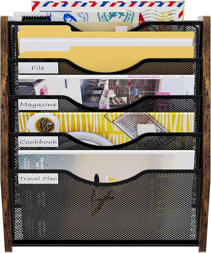 Wall File Organizer,5 Tier Mesh Mail Organizer Wall Mounted,Hanging File Holder,Magazine Rack for Documents,Magazine,Literature,File,Mails,Envelopes
