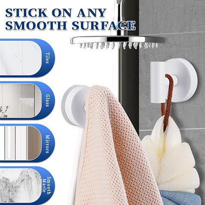 warlve Heavy Duty Reusable Suction Cup Hooks for Shower - No Drill Bathroom/Glass/Mirror/Tiles & Metal Surfaces,and Smooth Non-Porous Surfaces for Towels, Robes, Loofahs (4, White)