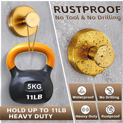 Supopular Reusable Heavy Duty Suction Cup Hooks for Kitchen/Bathroom/Shower - Wet-Proof Hooks for Towels, Robes, Loofah&Wreaths/No Drill Mounting on Glass, Tile, Metal (4, Brushed Gold)