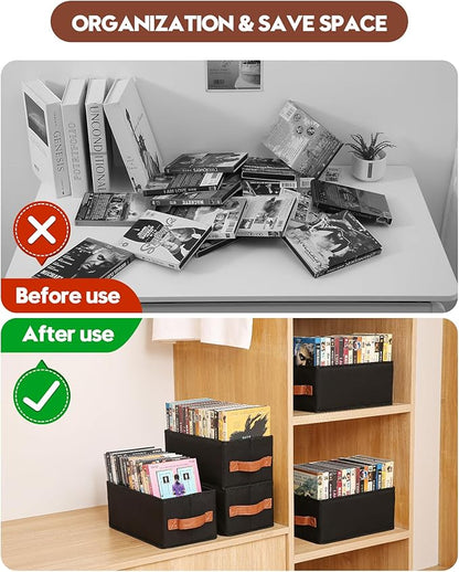 6 Pack DVD Storage Box, DVD Organizer Holds Up to 102 DVDs, Foldable DVD Holder, Large CD Storage Case