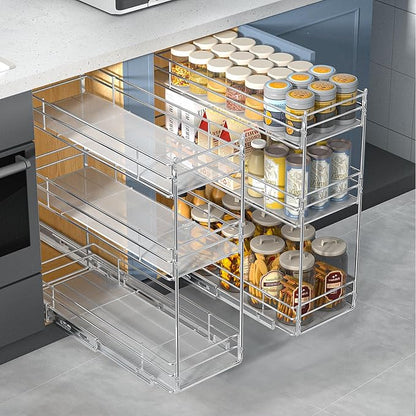 Pull Out Spice Rack Cabinet Organizer (6" W X 20½" D),3 Tier Slide Out Drawer for Narrow Cabinet, Pull Out Shelves Under Cabinet Storage for Kitchen