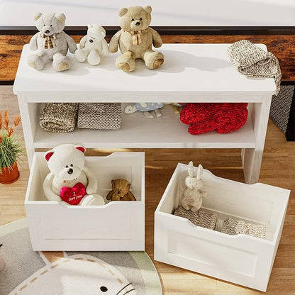 IRONCK Toy Storage Organizer with Drawers, Floor Toy Box with Wheels and Open Shelf, Storage Chest for Nursery, Playroom and Bedroom, White