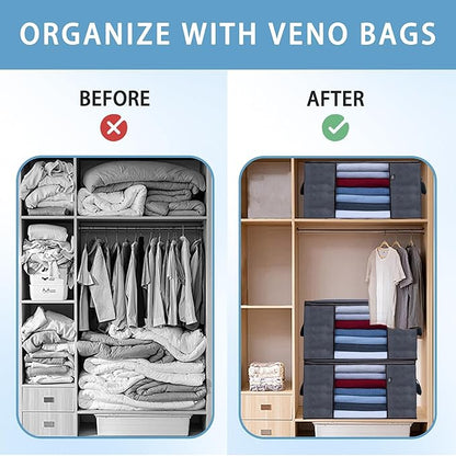 VENO 3 Pack Extra Large Clothes Blanket Storage Bag, Christmas Ornament Storage Container Bins for Holiday Decor for Comforters Bedding, Foldable with Sturdy Zipper, Handle, Clear Window (24 Gallon)