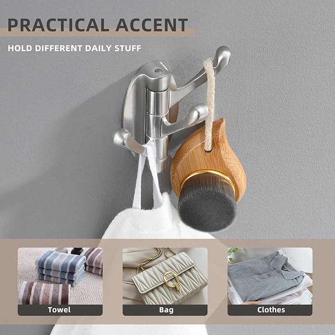 Angle Simple Foldable Swivel Towel Hook 2 PCS, Metal Flexible Coat Hook, Bath Towel Holder, Heavy Duty Robe Clothes Hanger for Bathroom RV Wall Mount, Brushed Nickel