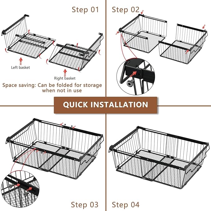 ANJUBAN Large Freezer Organizer Bins，Upgraded Bottom Leak-Proof net，2 Pack， Expandable Stackable Chest Freezer Containers with Handle，for Fridge, Deep Freezer, Cabinet, Kitchen, Pantry (Black-6Pack)