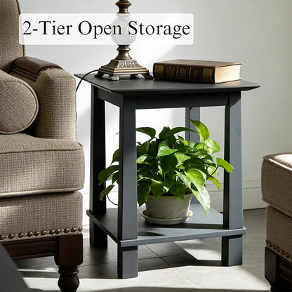 chairus Square Nightstands Set of 2, Modern Accent End Table with 2-Tier Storage Shelf, Solid Wood Small Side Table for Living Room/Bedroom, Black
