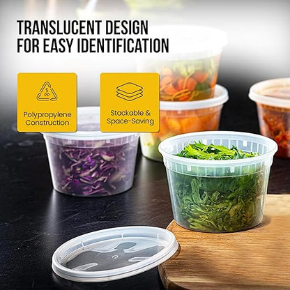 OCS Parts Round Plastic Deli Containers with Lids | Stackable, Microwavable, Freezer and Dishwasher Safe BPA Free Food Prep and Storage Containers (240, Clear, 16 Ounce)