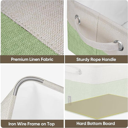 BALEINE 2 Pack Fabric Storage Bins for Shelves, Linen Storage Baskets for Organizing, Decorative Closet Bins for Clothes, Home (Green, 15''x11''x9.5'')