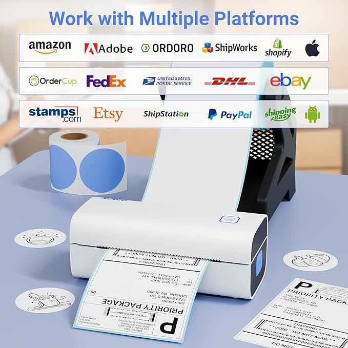 Thermal Shipping Label Printer - 4x6 Label Printer for Small Business - Desktop Barcode Printer