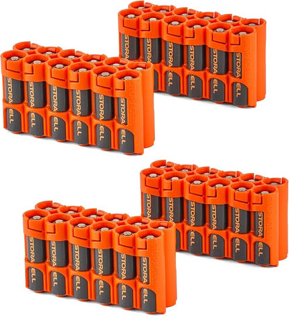 Storacell AA-12 Battery Storage Caddy and Dispenser (Pack of 4), Orange, Holds 12 AA Batteries (Not Included), Durable & Compact Design, The Original Battery Caddy, Made in The USA