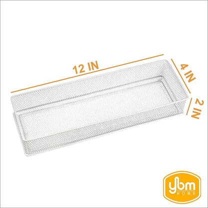 YBM HOME White Mesh Drawer Organizer and Storage for Kitchen Drawers, Serves as School Supply Holder, Office Desktop Organizer Basket, Makeup and Craft Supplies Organization, (12 Pack, 4x12x2 Inch)