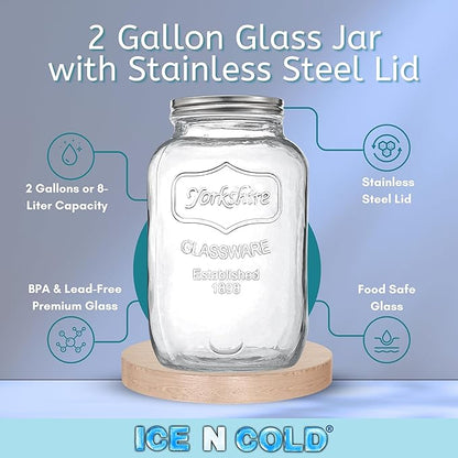 2 Gallon Glass Jar / 8-Liter Capacity / 270 Ounce Capacity – Clear Wide Mouth Container for Storage, Kitchen, Pantry, and Laundry.