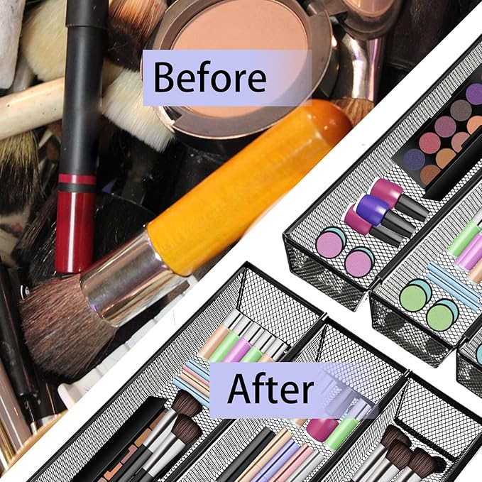 2PCS Drawer Organizer for Kitchen,Utensil Mesh Drawer Organizer with Interlocking Arm for Cosmetic,Flatware,Pen (12 * 3 * 2 Inches,Grey)