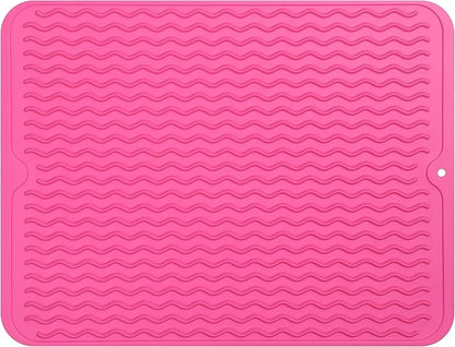 Silicone Dish Drying Mat for Multiple Usage,Easy clean,Eco-friendly,Heat-resistant Silicone Mat for Kitchen Counter or Sink,Refrigerator or drawer liner Rose L 16 inches x 12 inches
