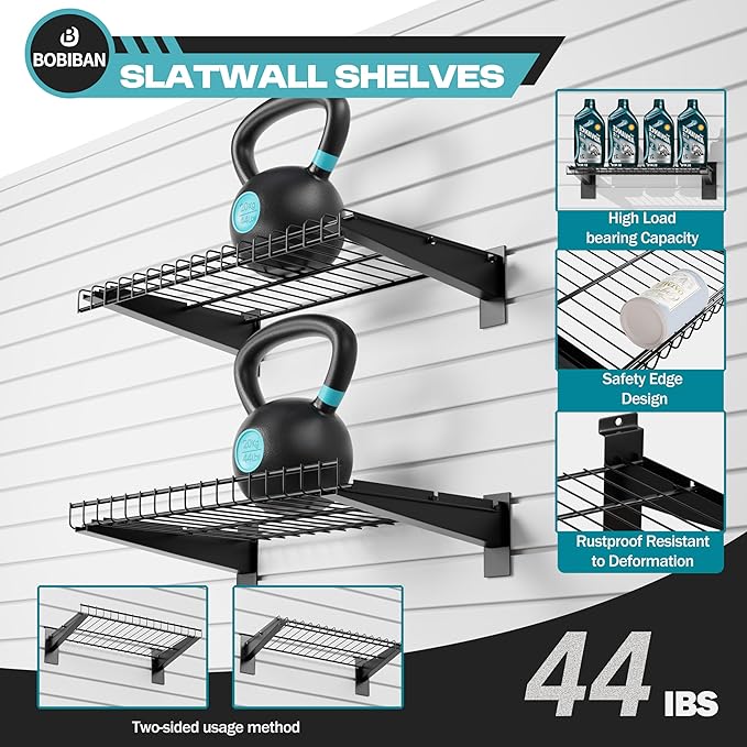 24PCS Slatwall Accessories Set, Includes Metal Slatwall Baskets, Shelves and Hooks, Heavy Duty Slat Wall Organizer Kit for Shops, Garage and Room Storage (Black,24pcs)
