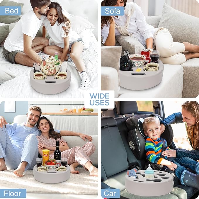 Couch Cup Holder Pillow - Cup Glass Cozy Pillow | Couch Caddy Sofa Bed Buddy Holds Drinks, Snacks, Remote, Phones, Tablet. Keep Drinks Stand and Prevent Spills for Car, Park，Beach, Picnic. (PU Gray)