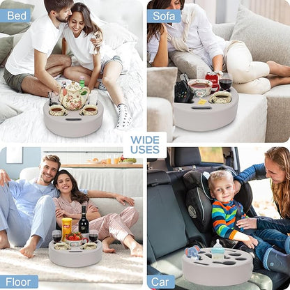 Couch Cup Holder Pillow - Cup Glass Cozy Pillow | Couch Caddy Sofa Bed Buddy Holds Drinks, Snacks, Remote, Phones, Tablet. Keep Drinks Stand and Prevent Spills for Car, Park，Beach, Picnic. (PU Gray)