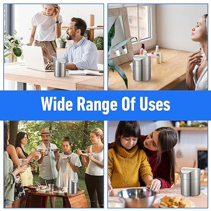 MAQUITA 2 Pcs Desk Trash Can with Swing Lids, 2L Brushed Stainless Steel Countertop Garbage Bin Small Wastebasket with Lid for Office Desk, Coffee Table