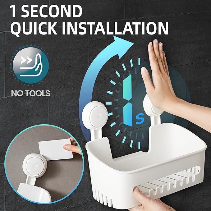 MoJoTools Shower Caddy Suction Cup Set - No-Drill Removable 3-Pack Organizer with Shower Shelf, Soap Dish, and Toothbrush Holder - Strong Suction, Waterproof, Ideal for Bathroom Organization