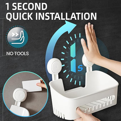MoJoTools Shower Caddy Suction Cup Set - No-Drill Removable 3-Pack Organizer with Shower Shelf, Soap Dish, and Toothbrush Holder - Strong Suction, Waterproof, Ideal for Bathroom Organization