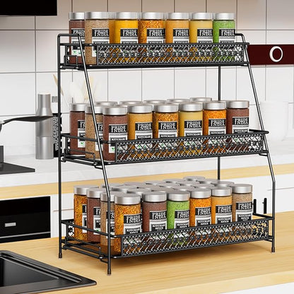 Vintage 3 Tier Spice Rack Organizer for Kitchen Counter, Bathroom Counter Organizer, 3 Tier Bathroom Counter Organizer for Spices Makeup Perfumes, Retro Countertop Organizer