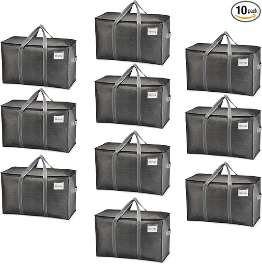 VENO 10 Pack Moving Bags and Large Christmas Storage Bins with lids. Alternative to Moving Boxes, Packing Supplies for College. Extra Large Heavy Duty Totes for Packaging (Dark Gray, 10 Pack)