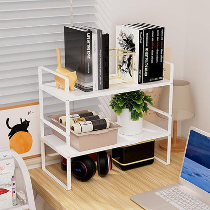 WEJIPP Cabinet Organizer Shelves,Adjustable Height Stackable Spice Racks for Cabinet,Pantry,Counter,Cupboard - 2 Packs of Kitchen Under Sink Expandable Storage Shelves,D:10.24" x W:16.5"-27.2",White