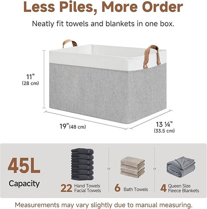 StorageWorks Storage Bins, Fabric Storage Bins for Shelves, Extra Large Storage Baskets with Metal Frame, Closet Baskets and Bins with Handles, Jumbo, Gray and White, 2-Pack