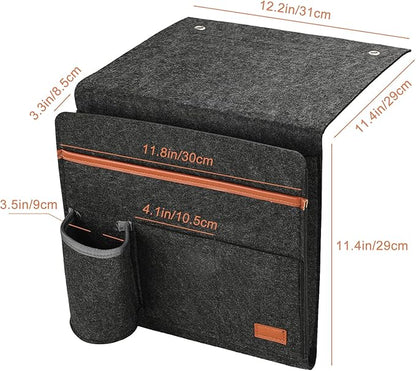 Surblue Bedside Caddy Felt Bedside Storage Organizer with Water Bottle Holder for TV Remote Control Phone Glasses Magazine 7 Pockets(Dark Grey)
