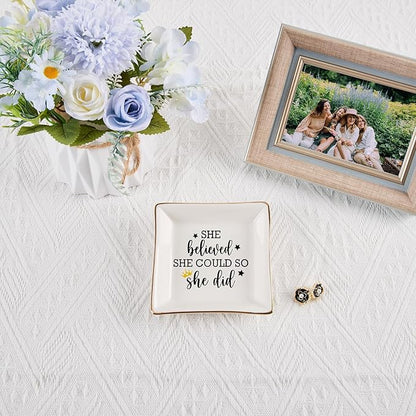 COZITED Congratulations Gifts for Women - She Believed She Could So She Did Trinket Jewelry Dish, High School College Graduation Gifts for Her New Job Gifts Inspirational Spiritual Motivational Gift