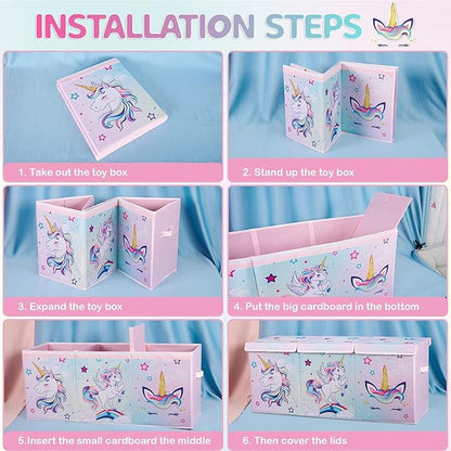 WERNNSAI Extra Large Toy Chest - Unicorn Toy Box Chest Organizer with Flip-Top Lid Collapsible Sturdy Storage Bin with Handles 38 x 13 x 16 Inch for Kids Girls Pink Closet Nursery Living Room Bedroom